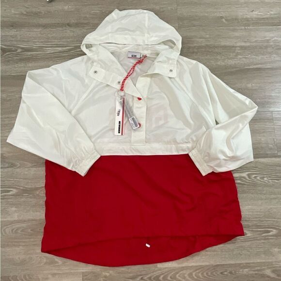 GCDC White and Red Hodded Anorac Lightweight Half Can be removed Mens XS - Picture 2 of 9